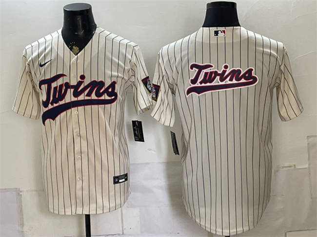 Men's Minnesota Twins Team Big Logo Cream 2026 Field of Dreams Stadium Stitched Baseball Jersey